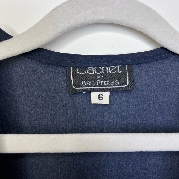 Cache Vintage Sheer Crochet Lace Top Navy Long Sleeve Romantic Womens Sz 6 - Picture 5 of 7